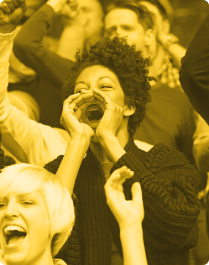 Fans cheering at a sports event.